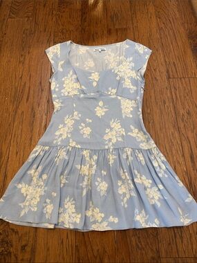 Reformation Blue and Cream Floral Mini Dress, Sz 4